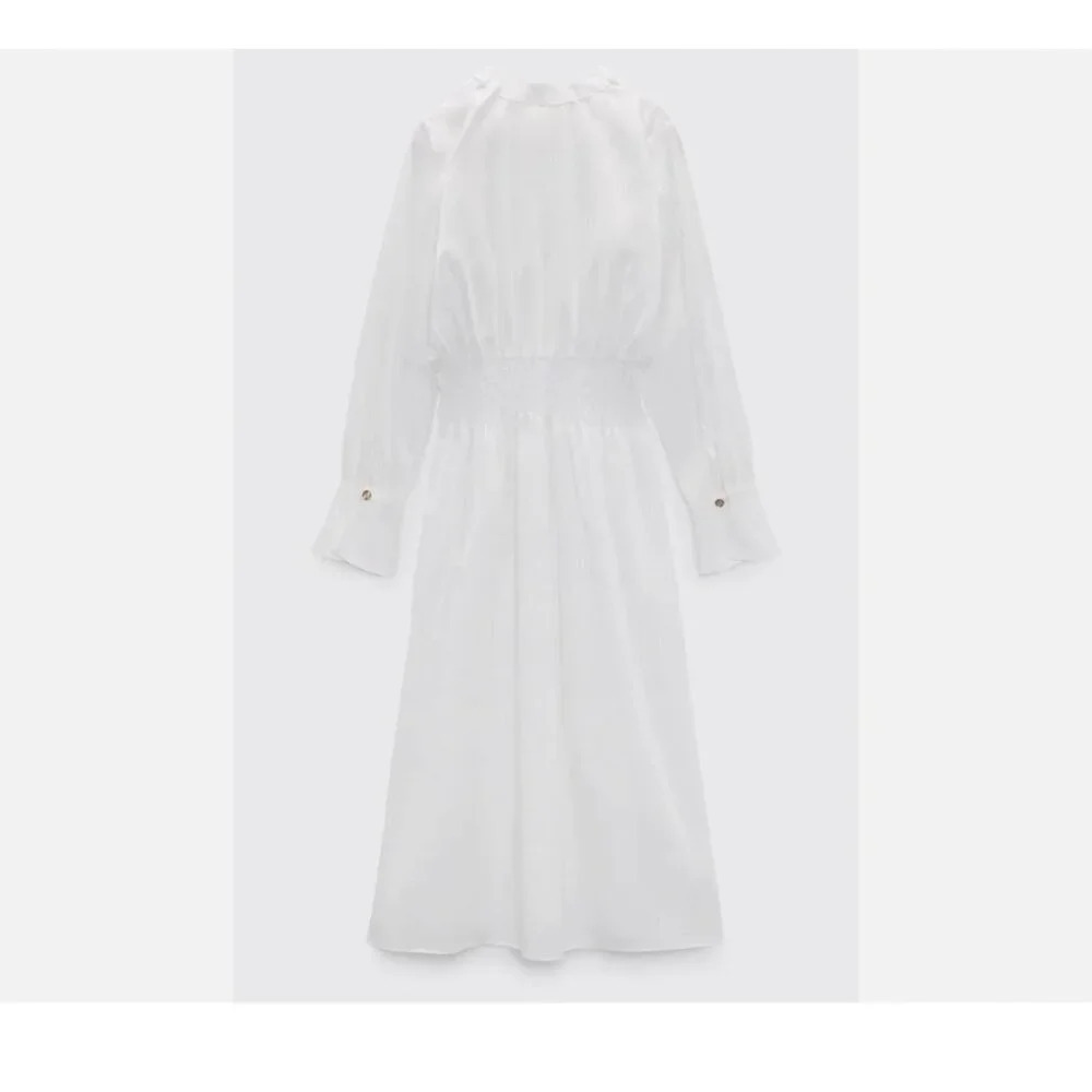 Zara Poplin Button Down Midi Dress White Size Small - Picture 3 of 9